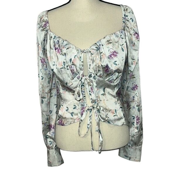 FTF Floral Print Tie Front Blouse - Picture 3 of 14